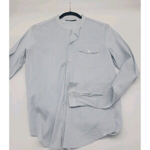 Gucci Mens Blue Striped Silk & Cotton Band Collar Dress Shirt Size 41 / 16 NICE!